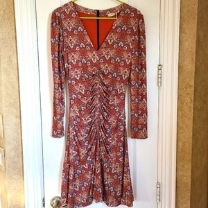 Ronny Kobo Astrid Long Sleeve V Neck Paisley Boho Dress NWT Rust Medium